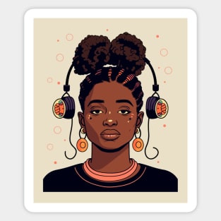 Nostalgic 90s Kid Black Girl with Headphones Illustration Sticker